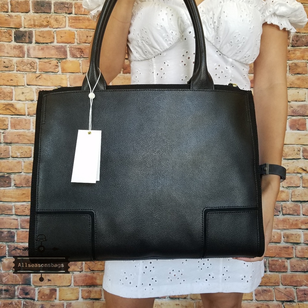 Tory burch ella canvas leather tote black bag - Picture 6 of 8